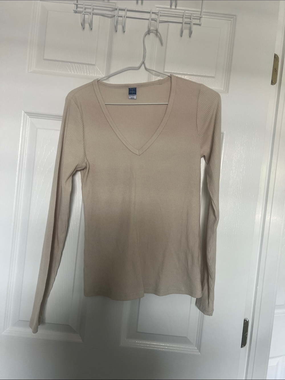 Old Navy Beige Ribbed V-Neck Long Sleeve Top